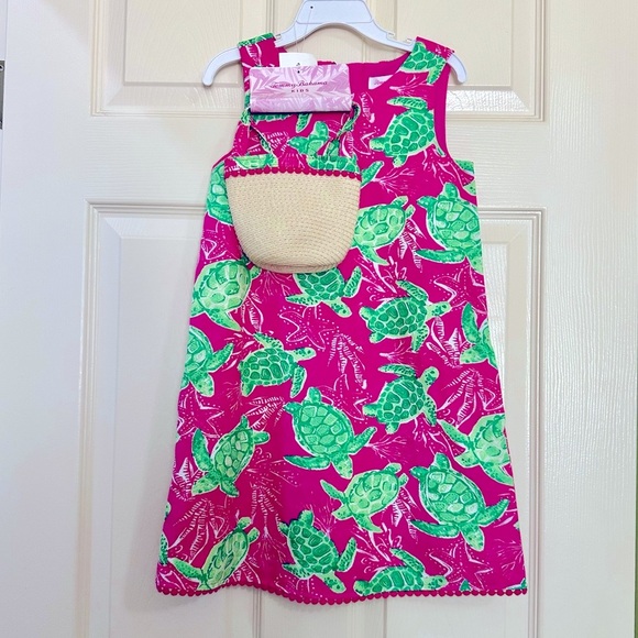 NWT Tommy Bahama kids sea turtle dress, hot pink & green-size 6, matching  purse!